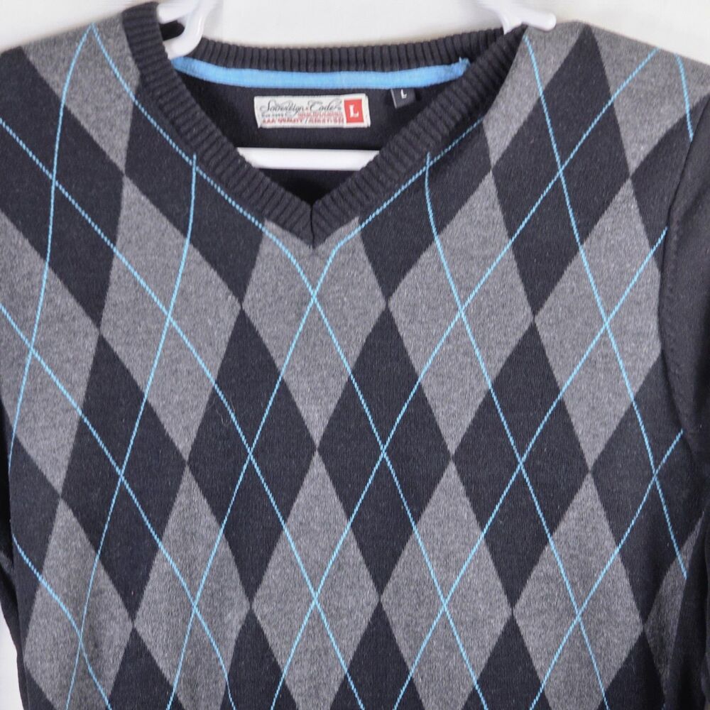 Sovereign Code Men's Large Black Multicolored Checkered Sweater - Picture 2 of 8